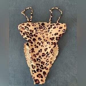 Woman's Adore Me Cheetah Print Adjustable Open Back One-Piece Swimsuit Size Med